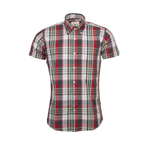 Plaid short-sleeve shirt on a white background