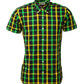 Relco camisas con botones vintage/retro de manga corta a cuadros verdes/amarillos para hombre