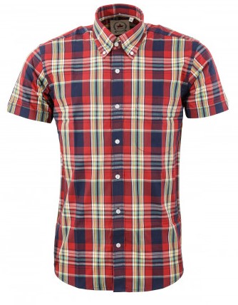 Relco chemises boutonnées vintage/rétro à manches courtes pour hommes rouges à carreaux multiples