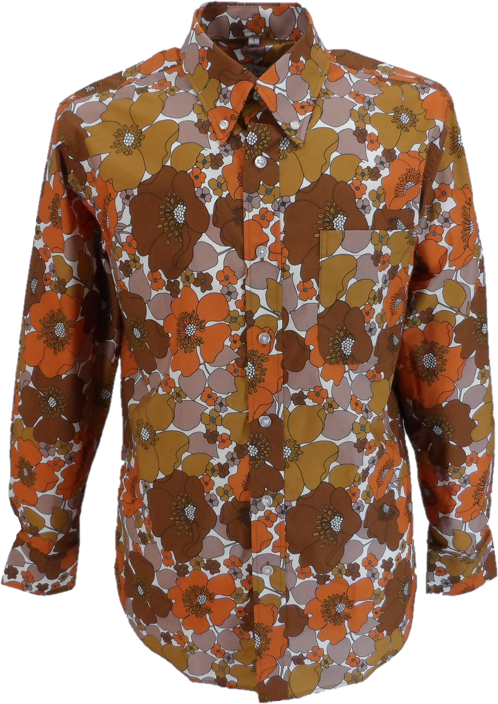 Mens 70s Copper and Brown Psychedelic Floral Shirt