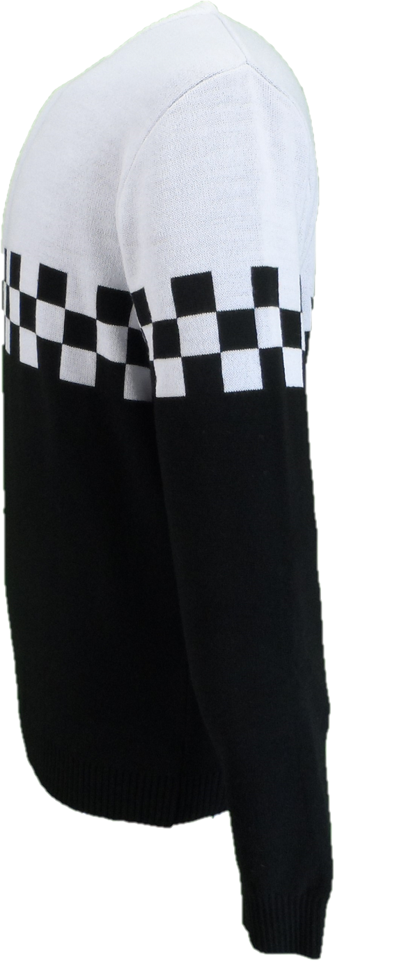Mazeys Mens White and Black Crew Neck Jumper