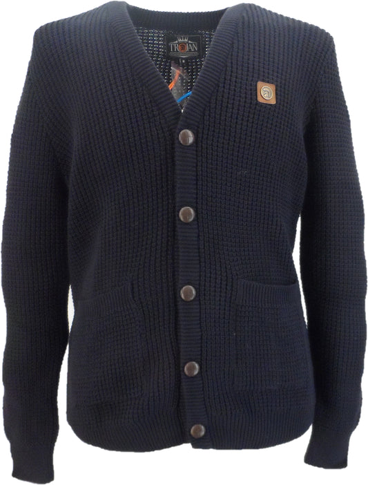Trojan Classics Retro Waffle Knit Navy Blue Cardigan