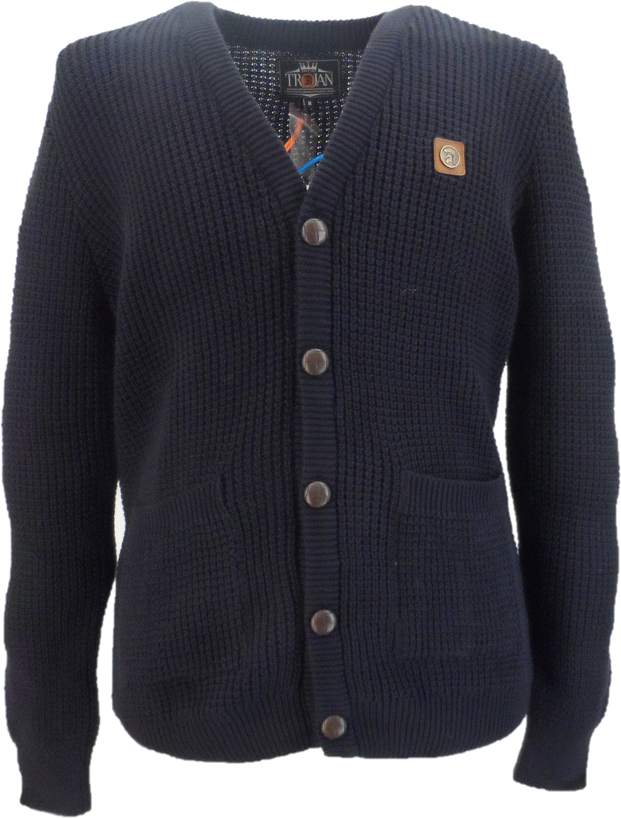 Trojan Classics Retro Waffle Knit Navy Blue Cardigan