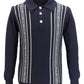 Trojan Records Mens Blue Spear Point Collar Cable Knitted Polo Shirt