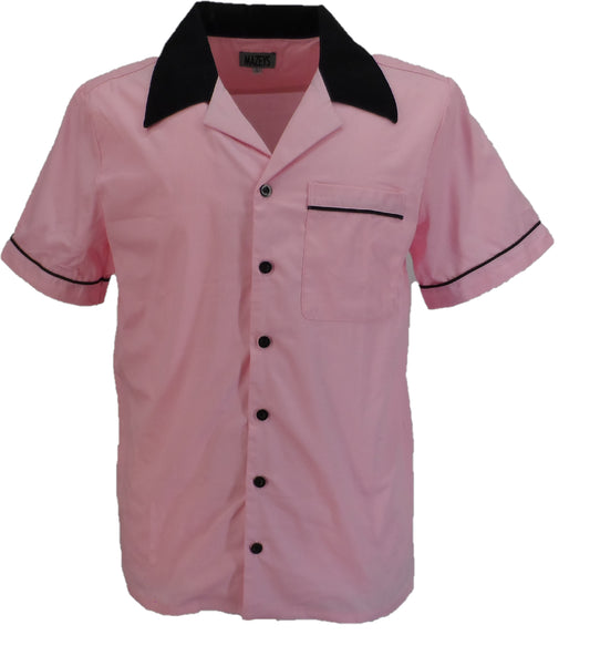 Mazeys retro pink rockabilly Bowling Shirts til mænd