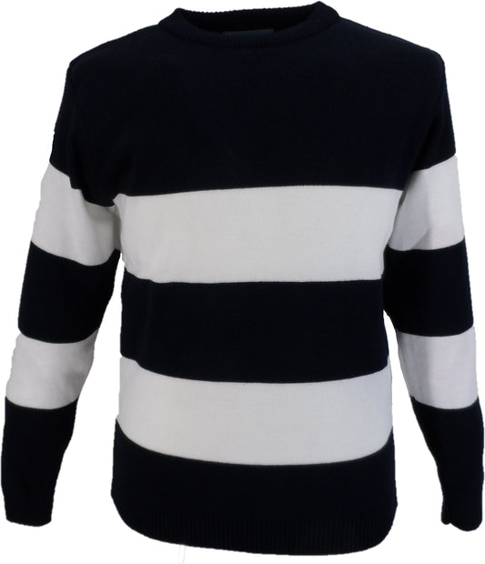 Mazeys Mens Navy/White Foxton Stripe Crew Neck Jumper