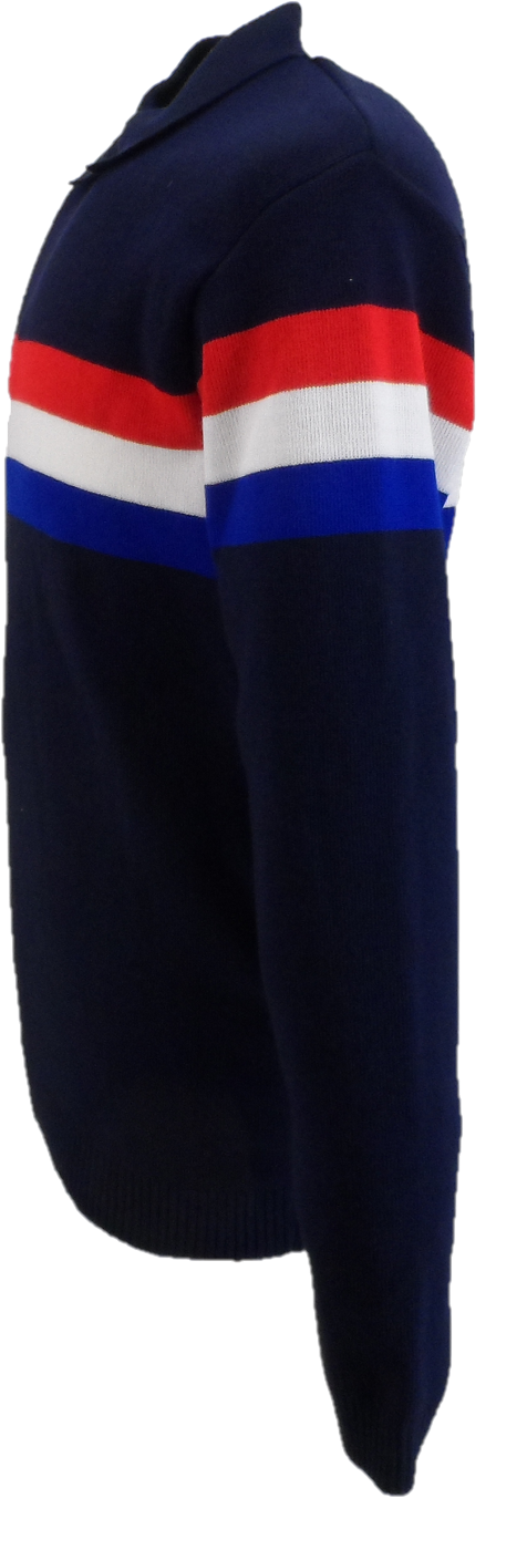 Mazeys Mens Navy 'Gallagher' Zip Through Fine Gauge Polo