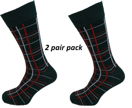 Mens 2 Pair Pack Green/Red/White Tartan Retro Socks