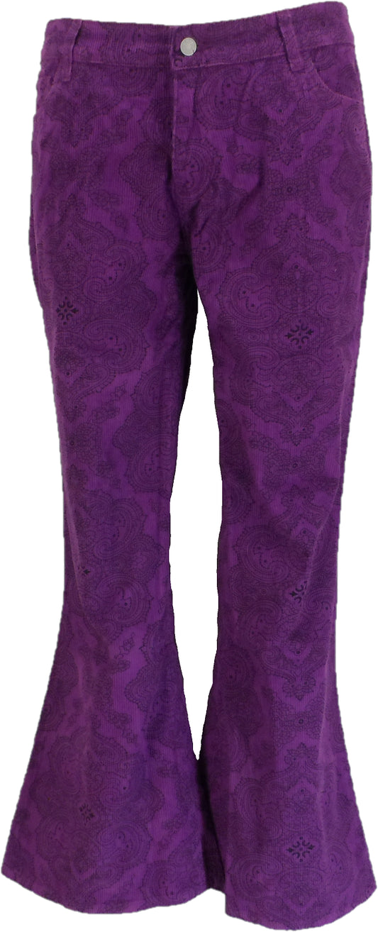 Mens Purple Vintage Jimi Hendrix Paisley Retro Bellbottom Flares
