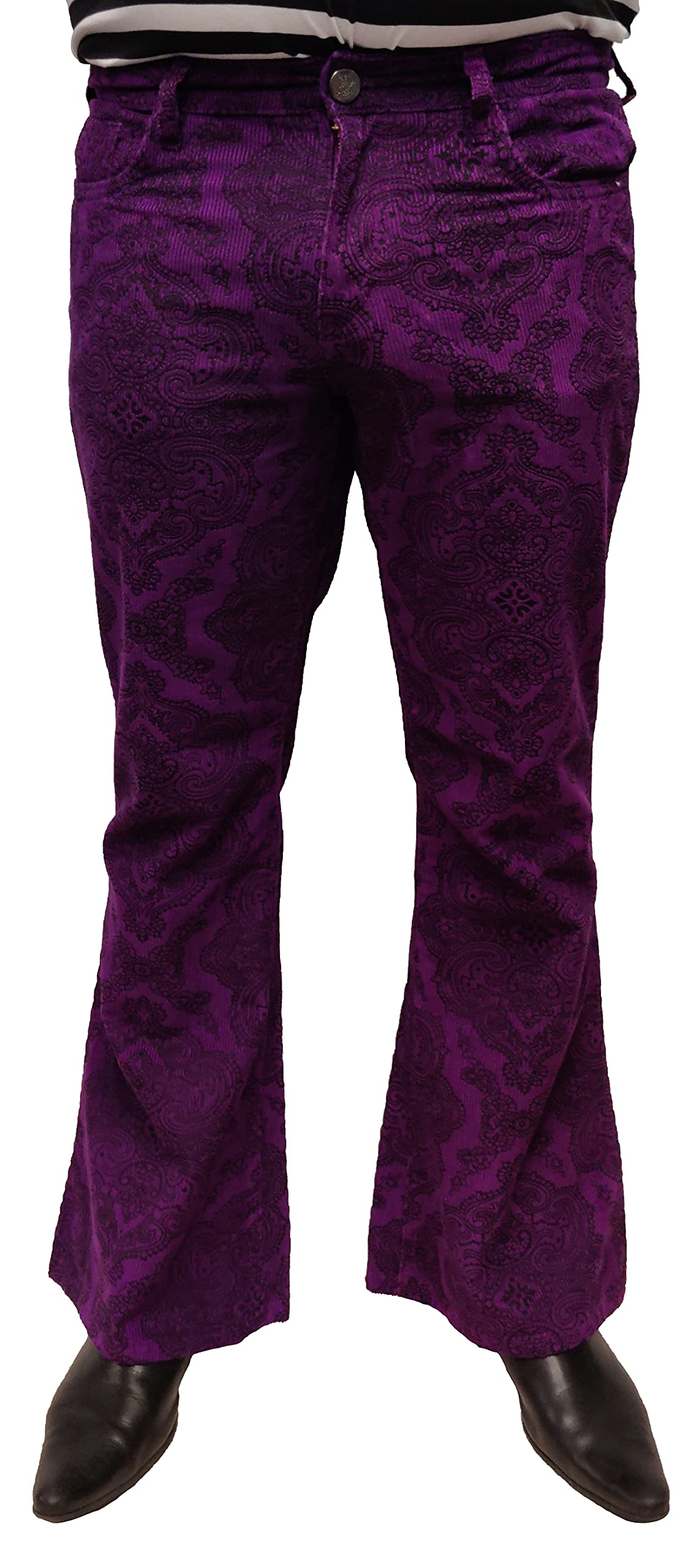 Mens Purple Vintage Jimi Hendrix Paisley Retro Bellbottom Flares