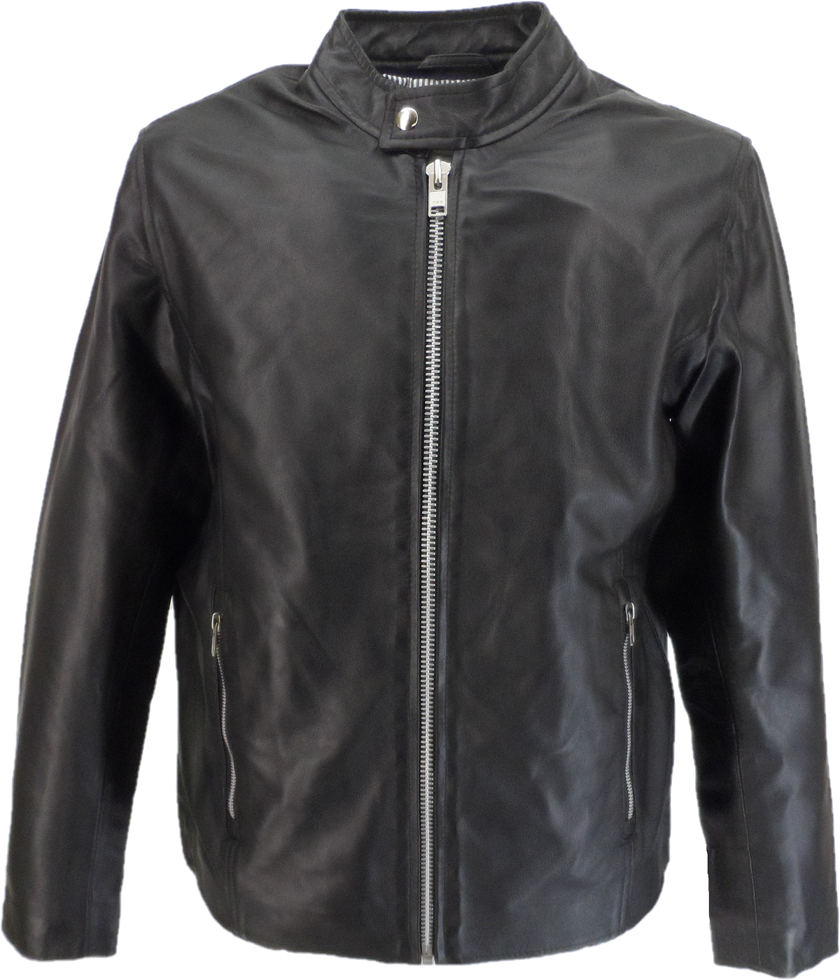 Real Hoxton Mens Black Leather Cafe Racer Jacket