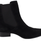 Black ankle boots on a white background