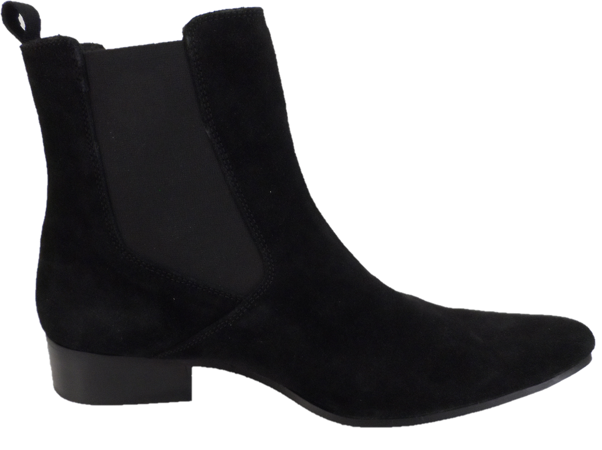 Black ankle boots on a white background