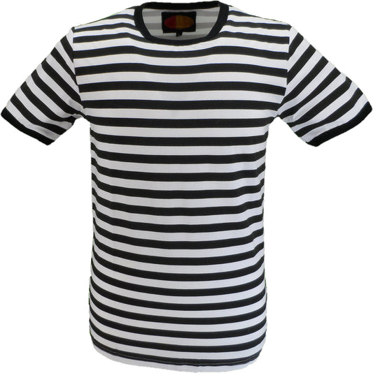 Mazeys Mens Retro Mod 60s Indie Black & White Cotton T-Shirt