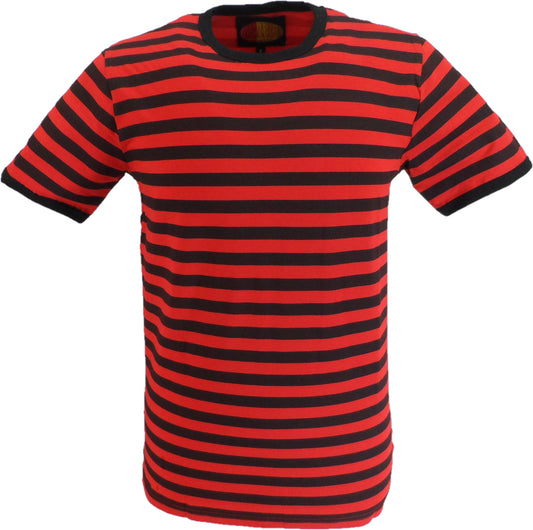Mazeys Mens Retro Mod 60s Indie Black & Red Cotton T Shirt