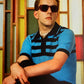Ska & Soul Mens Hall Turquoise Blue Striped Waffle Knitted Polo Shirt