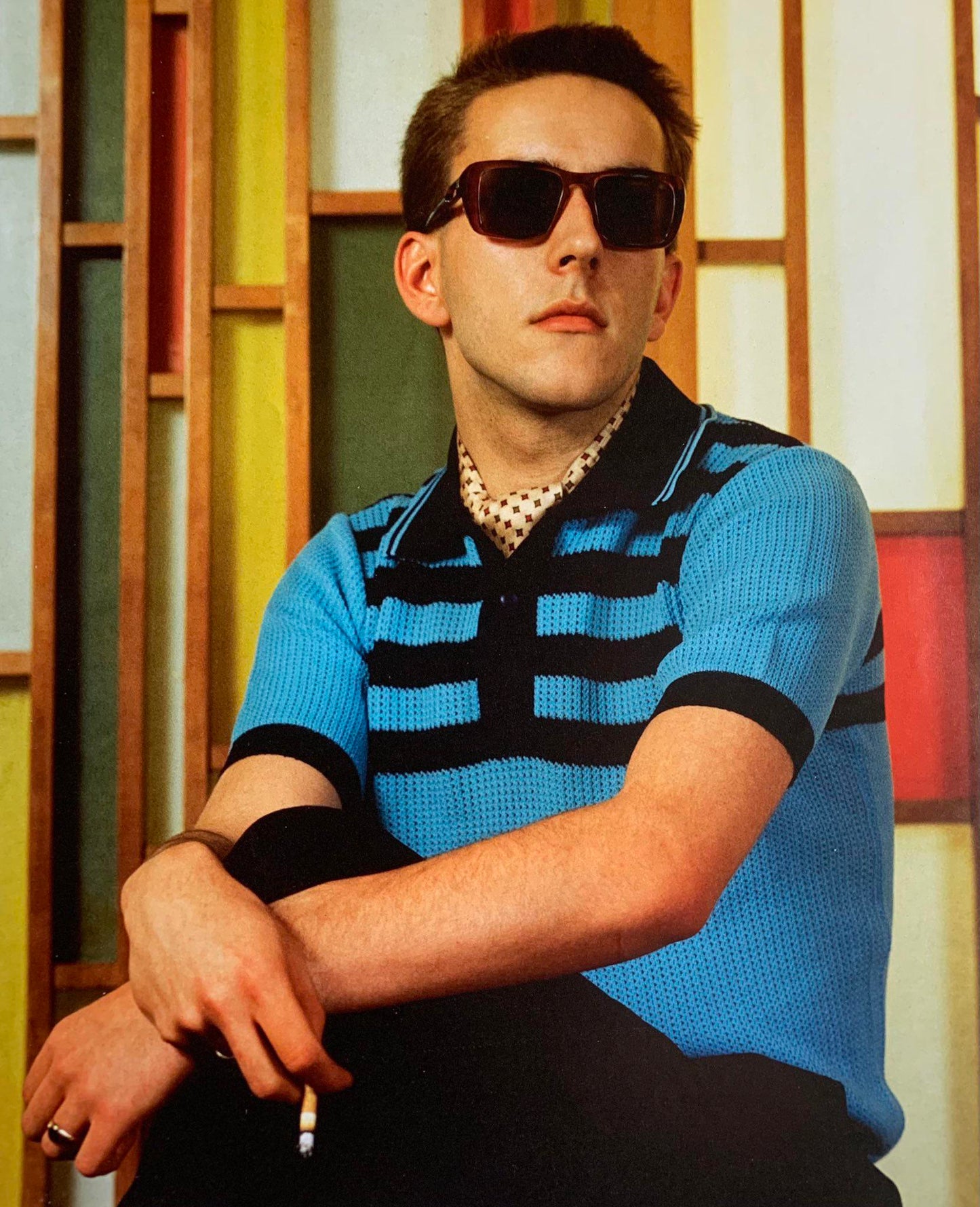 Ska & Soul Mens Hall Turquoise Blue Striped Waffle Knitted Polo Shirt