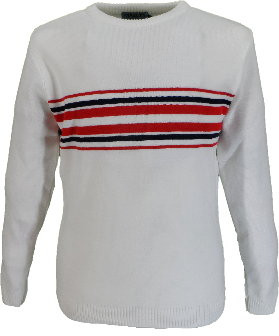 Mazeys White 'Knebworth' Border Stripe Crew Neck Jumper – Mazeys UK