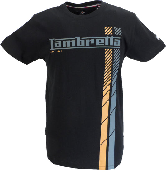 Lambretta Mens Black Fade Racing Stripe Retro T Shirt