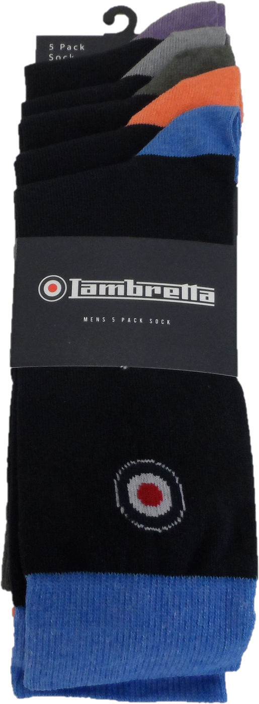 Lambretta Mens 5 Pair Pack of Navy Contrast Target Socks