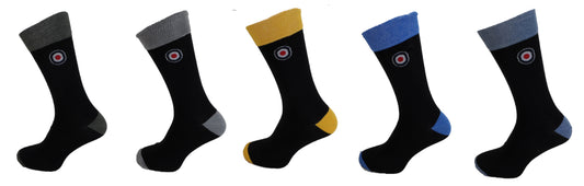 Lambretta Mens 5 Pair Pack of Black Contrast Target Socks