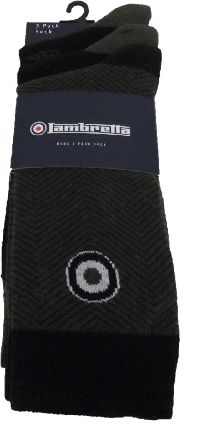 Lambretta Lot de 3 paires Socks pour homme Noir/kaki