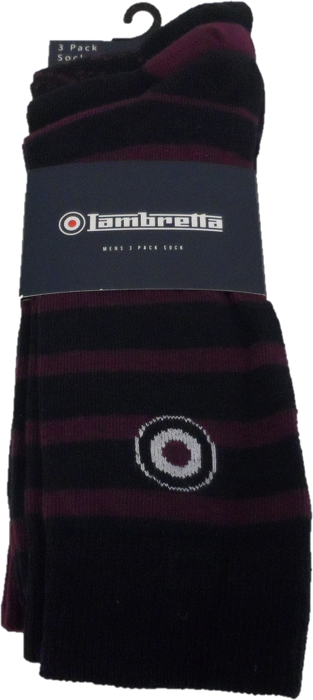 Lambretta Herren- Socks , 3 Paar, Marineblau/Grape