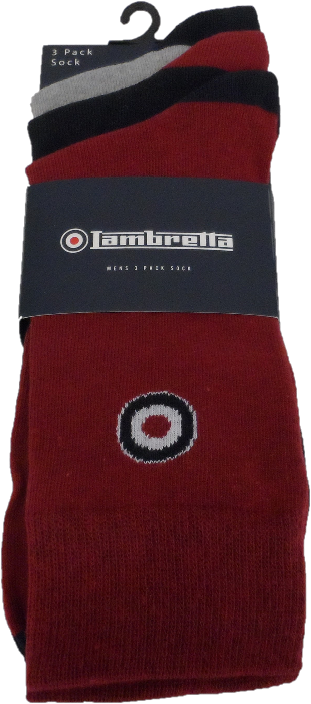 Lambretta Mens 3 Pair Pack of Red/Navy/Grey Socks