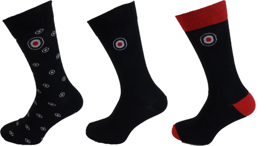 Lambretta Mens 3 Pair Pack of Navy/Red/White Retro Socks