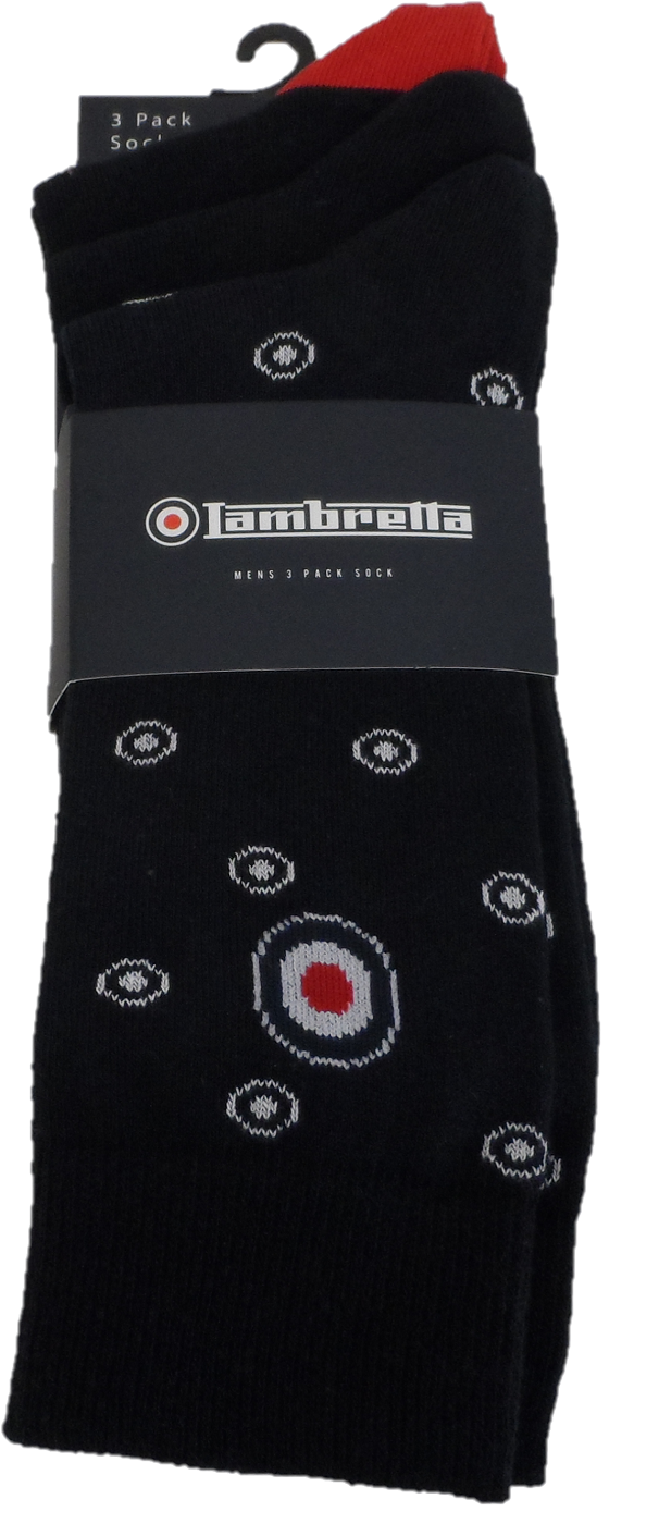 Lambretta Mens 3 Pair Pack of Navy/Red/White Retro Socks