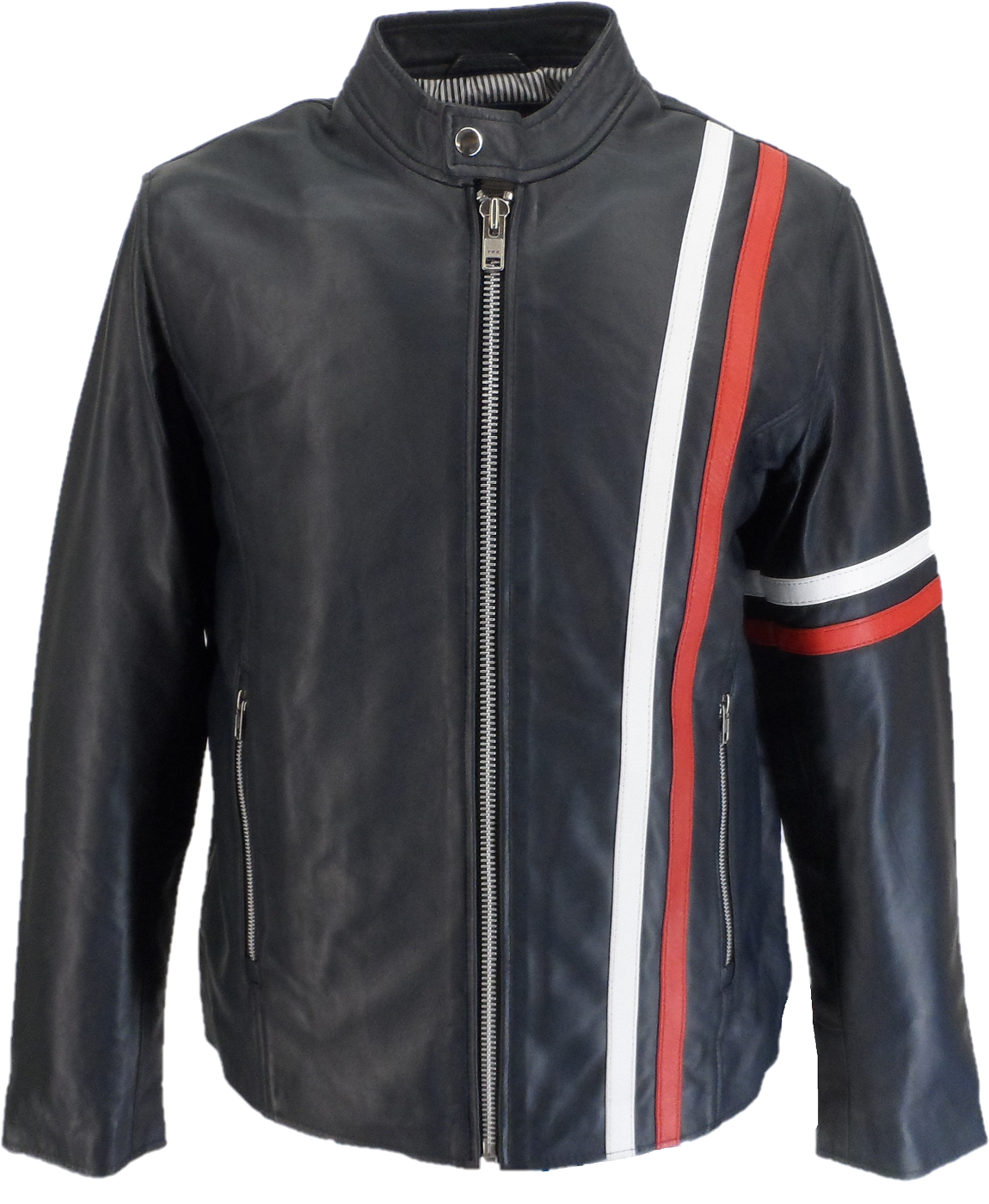 Veste De Rallye En Cuir Bleu Marine/Blanc/Rouge Real Hoxton Pour Homme