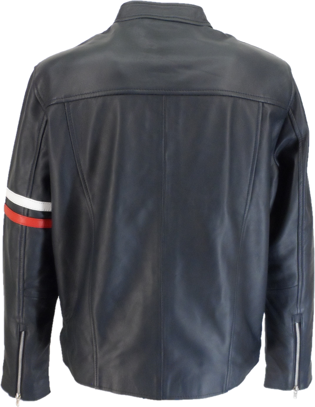 Real Hoxton Mens Navy Blue/White/Red Leather Rally Jacket