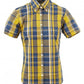 Relco dames moutarde/marine carreaux boutonnés chemises à manches courtes