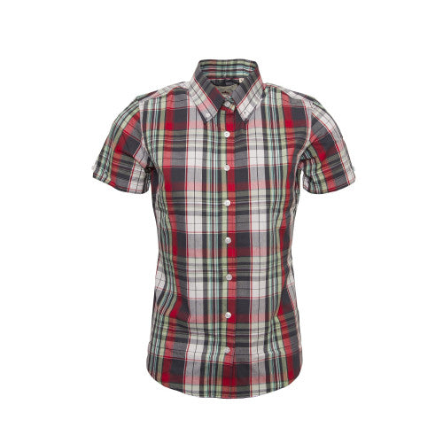 Relco Ladies Retro Grey Check Button Down Short Sleeved Shirts