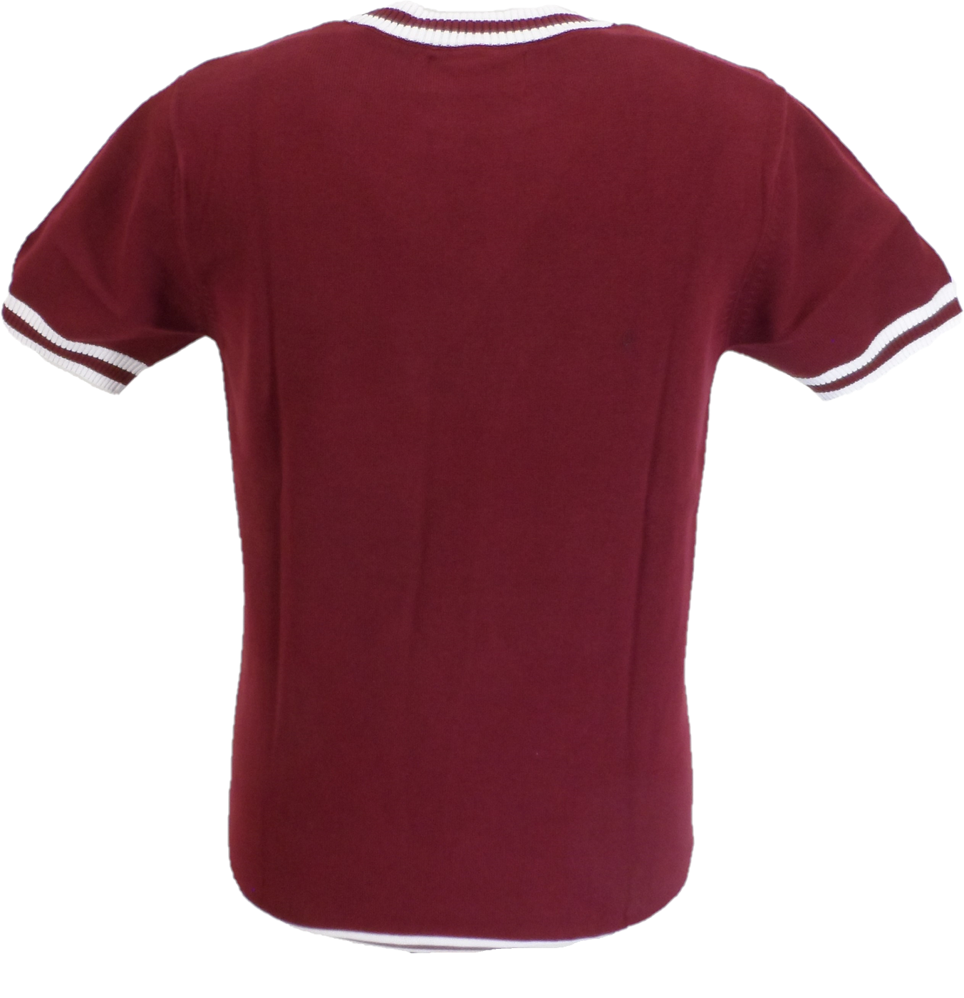 Madcap England Mens Burgundy Stripe Short Sleeve Mod Knit Jumper