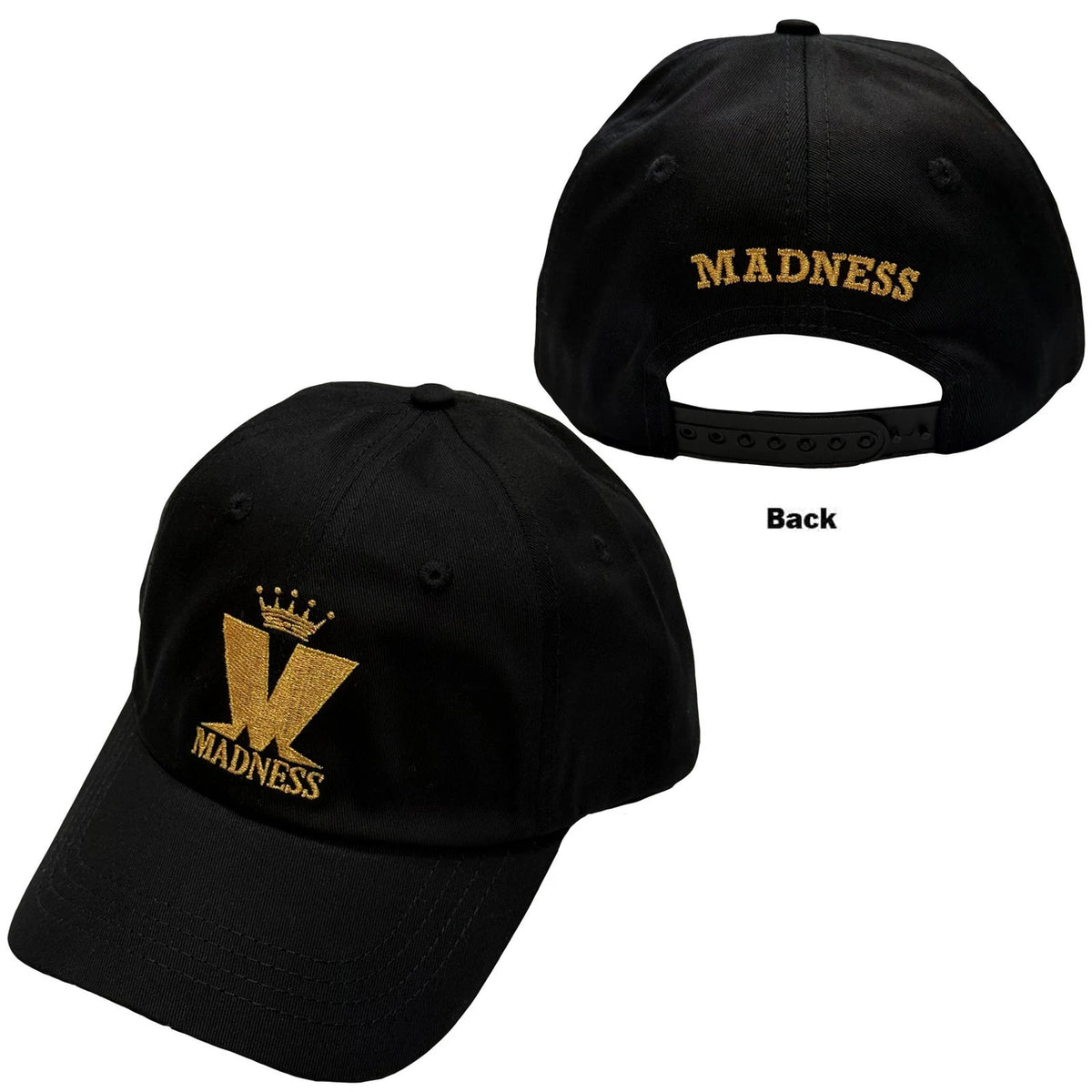 Black cap with gold logo and 'MADNESS' text on a white background