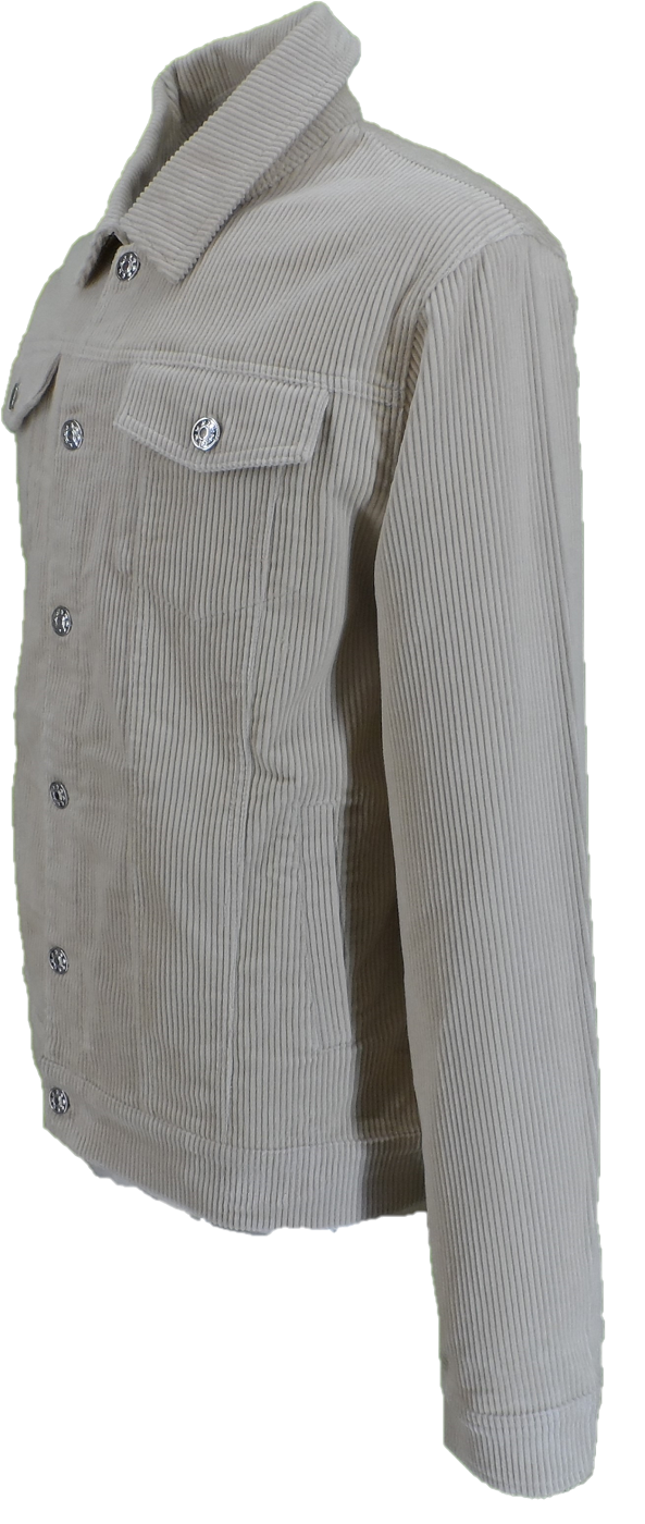 Mens 60s Retro Vintage Beige Cord Western Trucker Jacket