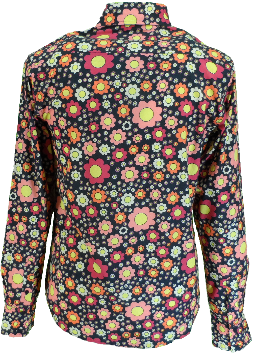 Mazeys Mens Retro Black Trippy Floral Shirt