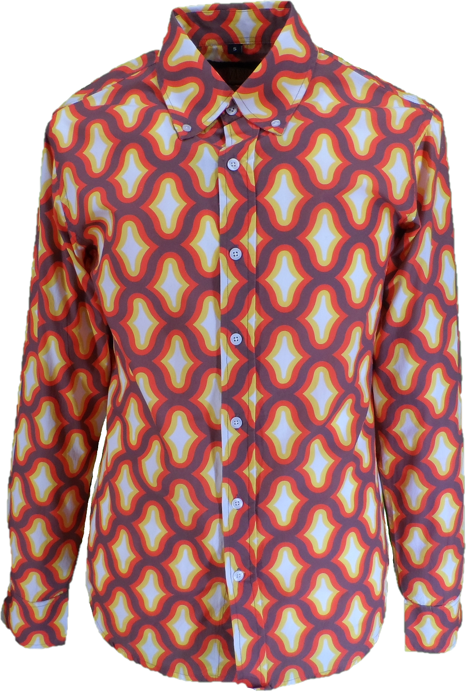 Mazeys Mens 70s Retro Multi Geometric Psychedelic Cotton Shirt