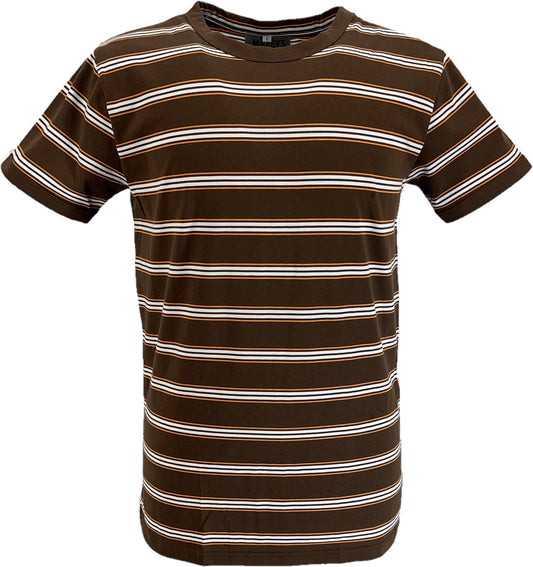 Mens Brown 60s 70s Retro Mod Striped T Shirt