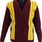 Mazeys Mens Classic Retro Burgundy/Mustard Striped Cardigan