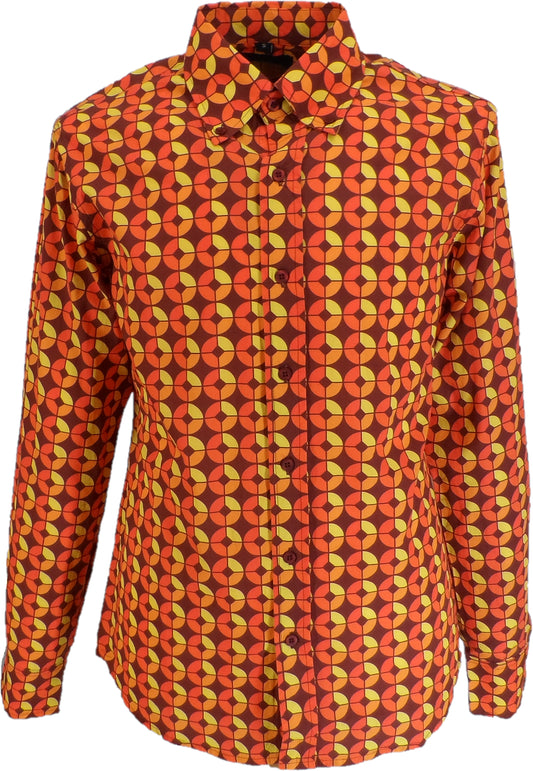 Mazeys Mens 70s Retro Multi Geometric Circles Psychedelic Cotton Shirt