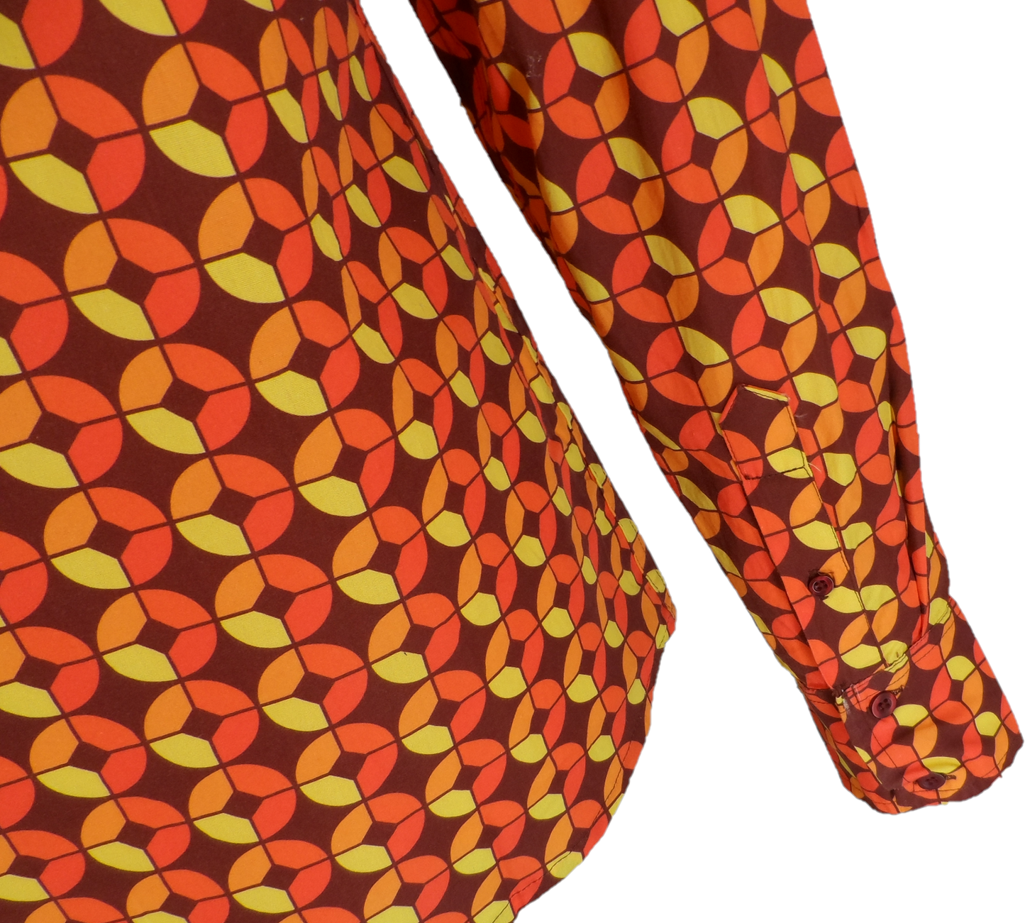 Mazeys Mens 70s Retro Multi Geometric Circles Psychedelic Cotton Shirt