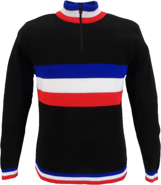 Mazeys Mens Black Retro Stripe Knitted Cycling Top