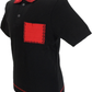 Black shirt with red collar and pocket on a white background