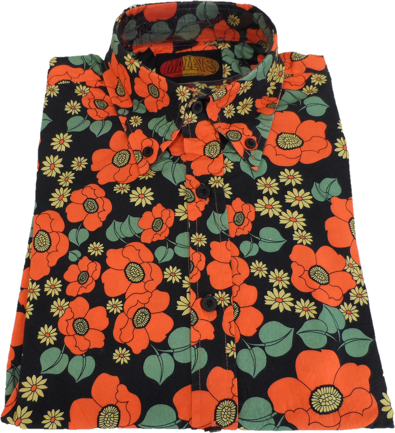Mazeys Mens Retro Black Floral Poppy Shirt