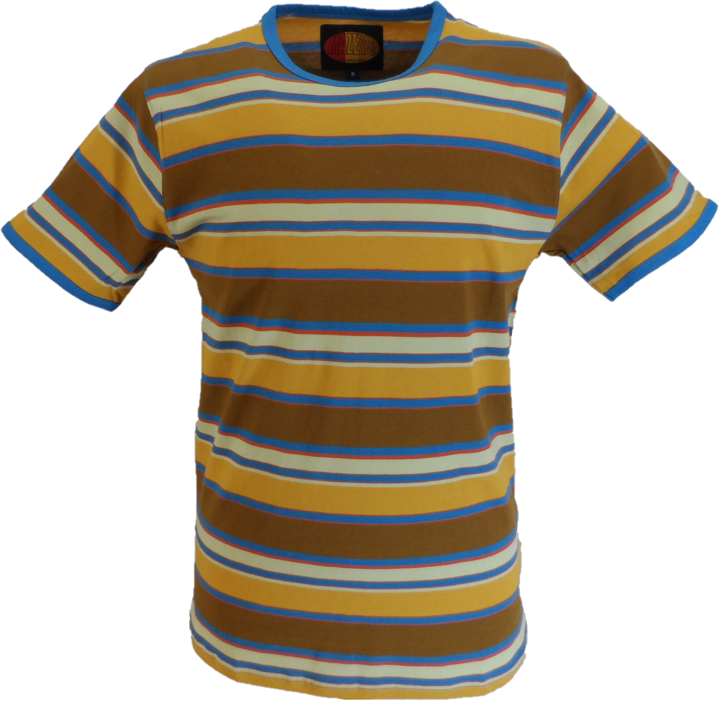 Mens Brown Multi 60s 70s Retro Mod Striped T Shirt