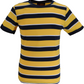 Mens Mustard Black and White 60s 70s Retro Mod Striped T Shirt