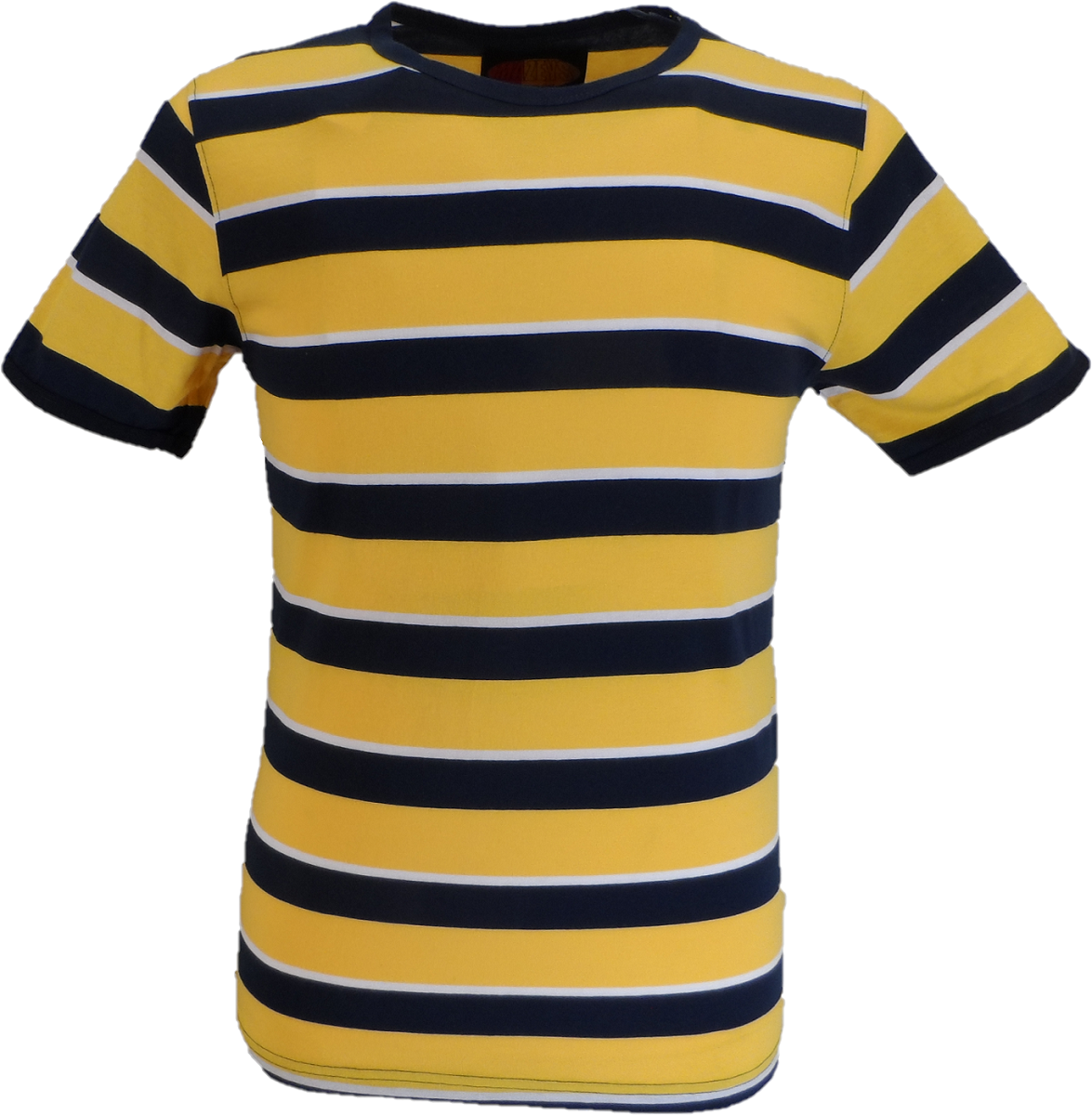 Mens Mustard Black and White 60s 70s Retro Mod Striped T Shirt