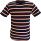 Mens Navy/Red/Yellow/White 60s 70s Retro Mod Striped T Shirt